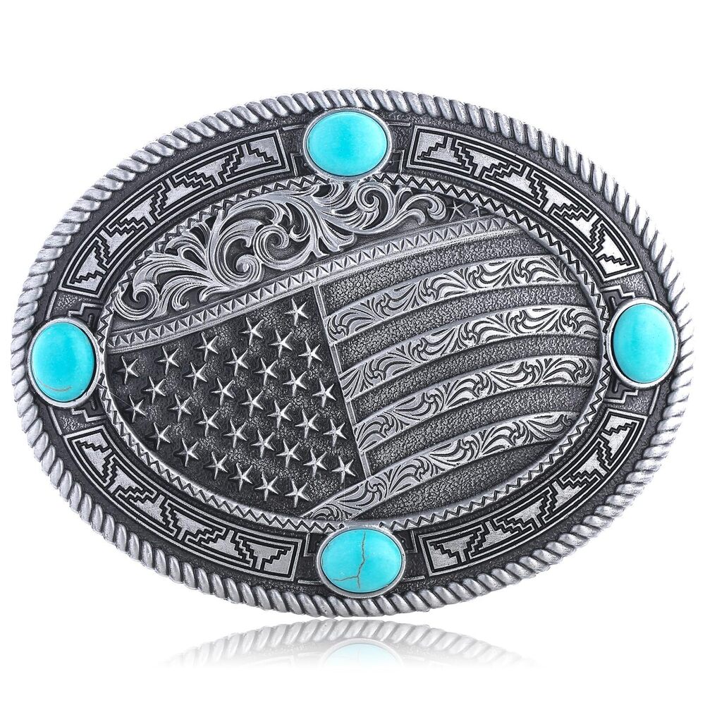 8785 Western Belt Buckles Turquoise American Flag Belt Buckle Cowboy Custom
